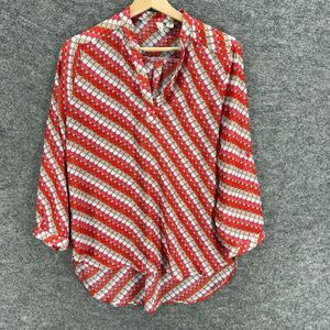 Tacera Blouse Women S Small Red Striped Collared Long Sleeve Pullover Casual